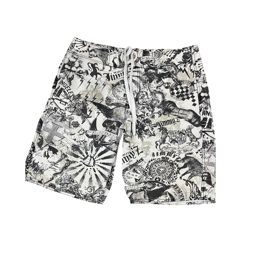 Jimmy'Z Board Shorts Mens Size 32 White Black Good Graphic Skull Surf Skate
